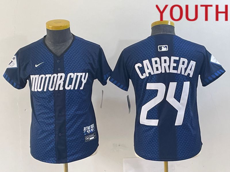 Youth Detroit Tigers #24 Cabrera Blue City Edition Nike 2024 MLB Jersey style 1